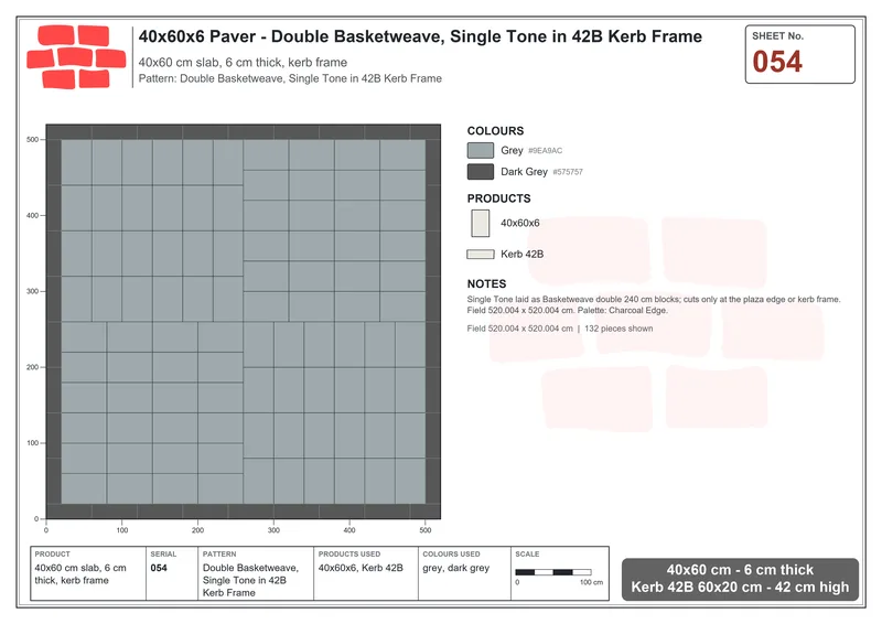 Interlock (Pasco) 40x60 cm · RC46-54 · Double Basketweave, Single Tone in 42B Kerb Frame · Laying plan Interlock (Pasco) 40x60 cm · RC46-54 · Double Basketweave, Single Tone in 42B Kerb Frame · Laying plan