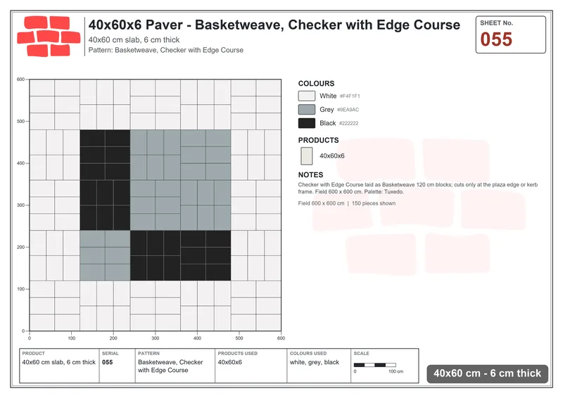 Interlock (Pasco) 40x60 cm · RC46-55 · Basketweave, Checker with Edge Course · Laying plan Interlock (Pasco) 40x60 cm · RC46-55 · Basketweave, Checker with Edge Course · Laying plan