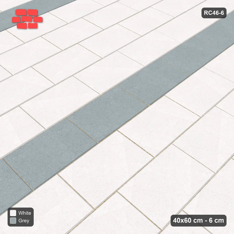 Interlock (Pasco) 40x60 cm · RC46-6 · Vertical 1/3 running bond, striped · Side view Interlock (Pasco) 40x60 cm · RC46-6 · Vertical 1/3 running bond, striped · Side view