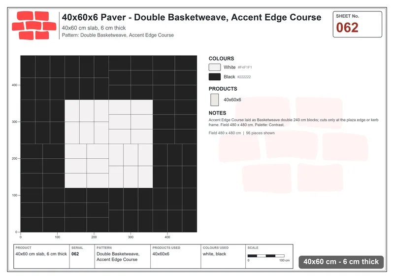 Interlock (Pasco) 40x60 cm · RC46-62 · Double Basketweave, Accent Edge Course · Laying plan Interlock (Pasco) 40x60 cm · RC46-62 · Double Basketweave, Accent Edge Course · Laying plan