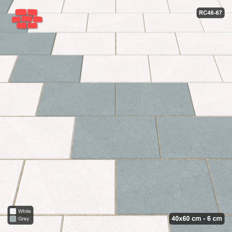 Interlock (Pasco) 40x60 cm · RC46-67 · Diagonal Running Bond, Feature Band · Side view Interlock (Pasco) 40x60 cm · RC46-67 · Diagonal Running Bond, Feature Band · Side view