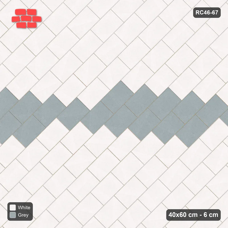 Interlock (Pasco) 40x60 cm · RC46-67 · Diagonal Running Bond, Feature Band · Top view Interlock (Pasco) 40x60 cm · RC46-67 · Diagonal Running Bond, Feature Band · Top view