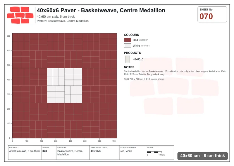 Interlock (Pasco) 40x60 cm · RC46-70 · Basketweave, Centre Medallion · Laying plan Interlock (Pasco) 40x60 cm · RC46-70 · Basketweave, Centre Medallion · Laying plan