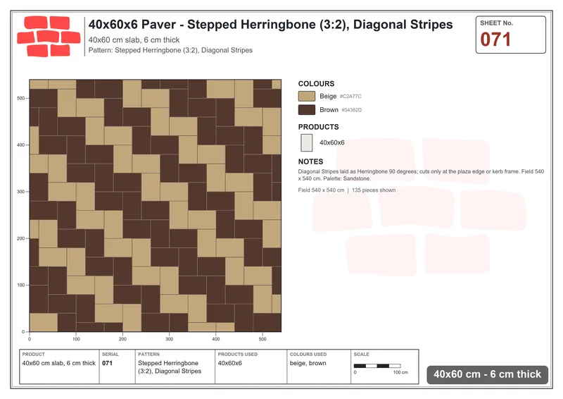 Interlock (Pasco) 40x60 cm · RC46-71 · Stepped Herringbone (3:2), Diagonal Stripes · Laying plan Interlock (Pasco) 40x60 cm · RC46-71 · Stepped Herringbone (3:2), Diagonal Stripes · Laying plan