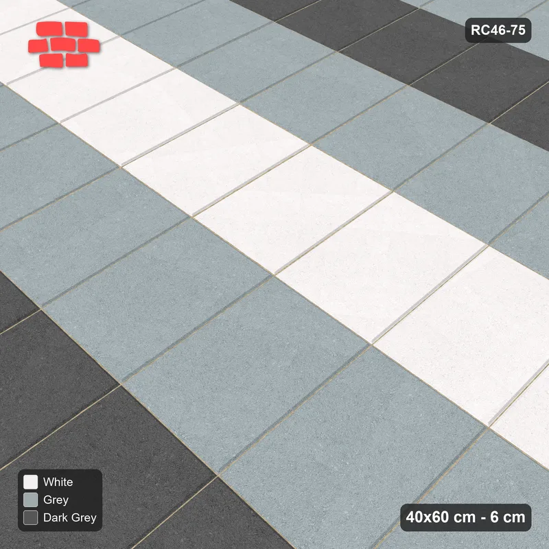 Interlock (Pasco) 40x60 cm · RC46-75 · Vertical Stack Bond, Three-Tone Rows · Side view Interlock (Pasco) 40x60 cm · RC46-75 · Vertical Stack Bond, Three-Tone Rows · Side view