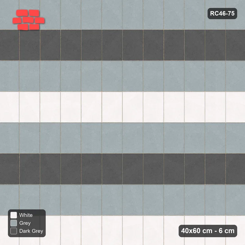 Interlock (Pasco) 40x60 cm · RC46-75 · Vertical Stack Bond, Three-Tone Rows · Top view Interlock (Pasco) 40x60 cm · RC46-75 · Vertical Stack Bond, Three-Tone Rows · Top view