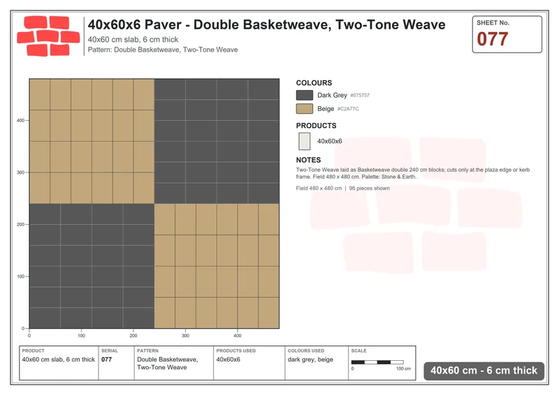 Interlock (Pasco) 40x60 cm · RC46-77 · Double Basketweave, Two-Tone Weave · Laying plan Interlock (Pasco) 40x60 cm · RC46-77 · Double Basketweave, Two-Tone Weave · Laying plan