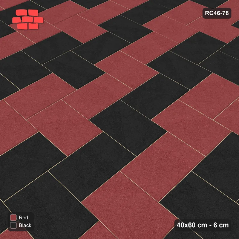 Interlock (Pasco) 40x60 cm · RC46-78 · Stepped Herringbone (3:2), Zigzag Stripes in 38B Kerb Frame · Side view Interlock (Pasco) 40x60 cm · RC46-78 · Stepped Herringbone (3:2), Zigzag Stripes in 38B Kerb Frame · Side view