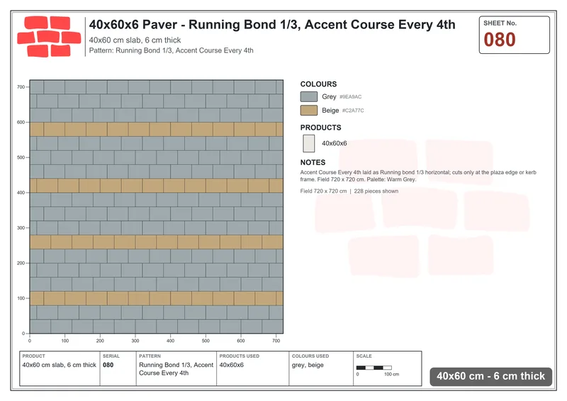 Interlock (Pasco) 40x60 cm · RC46-80 · Running Bond 1/3, Accent Course Every 4th · Laying plan Interlock (Pasco) 40x60 cm · RC46-80 · Running Bond 1/3, Accent Course Every 4th · Laying plan