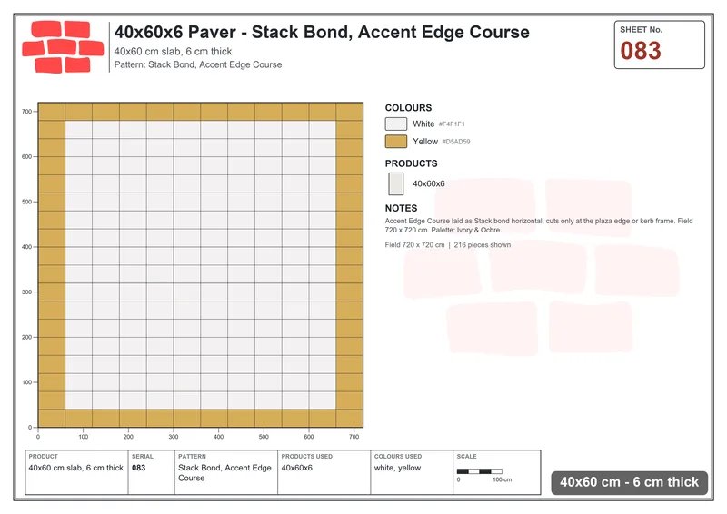 Interlock (Pasco) 40x60 cm · RC46-83 · Stack Bond, Accent Edge Course · Laying plan Interlock (Pasco) 40x60 cm · RC46-83 · Stack Bond, Accent Edge Course · Laying plan