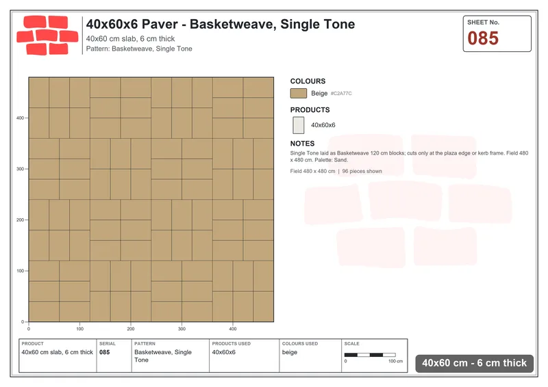 Interlock (Pasco) 40x60 cm · RC46-85 · Basketweave, Single Tone · Laying plan Interlock (Pasco) 40x60 cm · RC46-85 · Basketweave, Single Tone · Laying plan