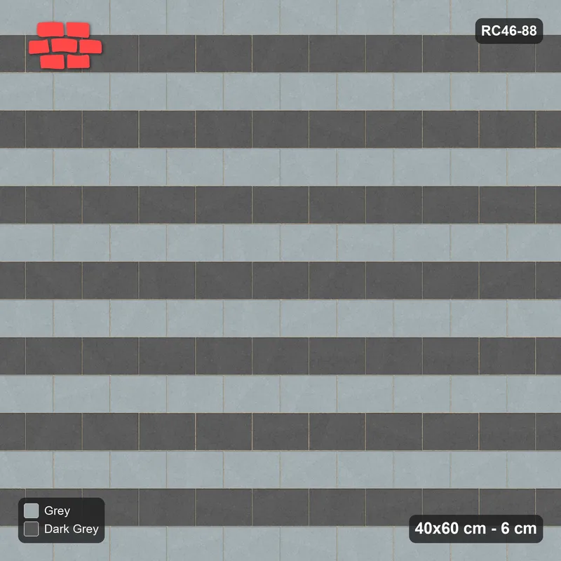 Interlock (Pasco) 40x60 cm · RC46-88 · Running Bond 1/2, Alternating Courses · Top view Interlock (Pasco) 40x60 cm · RC46-88 · Running Bond 1/2, Alternating Courses · Top view