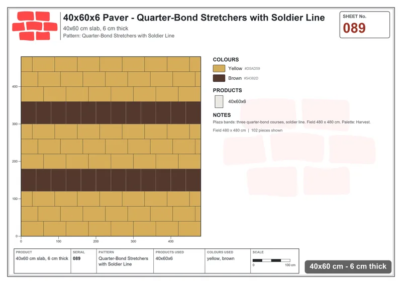 Interlock (Pasco) 40x60 cm · RC46-89 · Quarter-Bond Stretchers with Soldier Line · Laying plan Interlock (Pasco) 40x60 cm · RC46-89 · Quarter-Bond Stretchers with Soldier Line · Laying plan