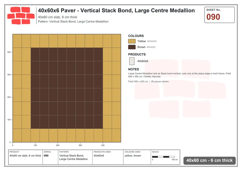 Interlock (Pasco) 40x60 cm · RC46-90 · Vertical Stack Bond, Large Centre Medallion · Laying plan Interlock (Pasco) 40x60 cm · RC46-90 · Vertical Stack Bond, Large Centre Medallion · Laying plan