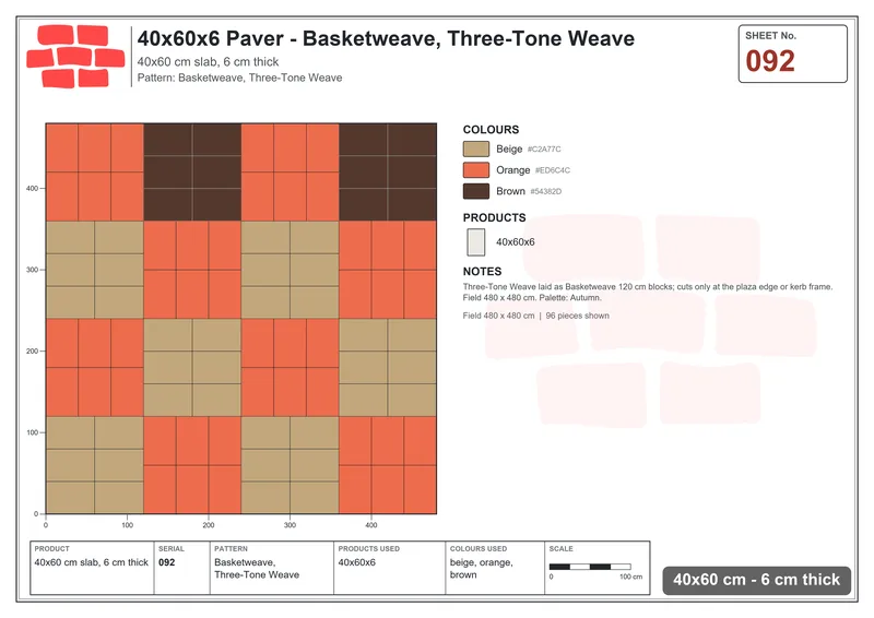 Interlock (Pasco) 40x60 cm · RC46-92 · Basketweave, Three-Tone Weave · Laying plan Interlock (Pasco) 40x60 cm · RC46-92 · Basketweave, Three-Tone Weave · Laying plan