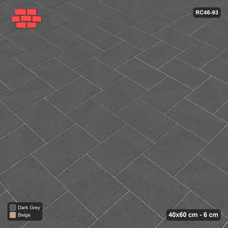 Interlock (Pasco) 40x60 cm · RC46-93 · Stepped Herringbone (3:2), Single Tone in 38H Kerb Frame · Side view Interlock (Pasco) 40x60 cm · RC46-93 · Stepped Herringbone (3:2), Single Tone in 38H Kerb Frame · Side view