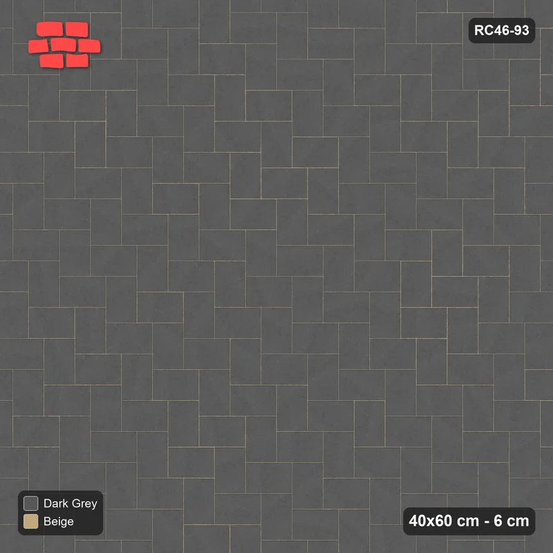 Interlock (Pasco) 40x60 cm · RC46-93 · Stepped Herringbone (3:2), Single Tone in 38H Kerb Frame · Top view Interlock (Pasco) 40x60 cm · RC46-93 · Stepped Herringbone (3:2), Single Tone in 38H Kerb Frame · Top view