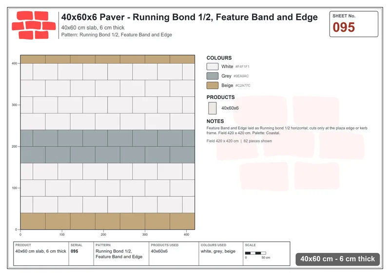 Interlock (Pasco) 40x60 cm · RC46-95 · Running Bond 1/2, Feature Band and Edge · Laying plan Interlock (Pasco) 40x60 cm · RC46-95 · Running Bond 1/2, Feature Band and Edge · Laying plan