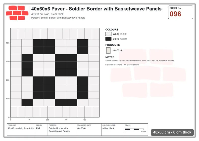 Interlock (Pasco) 40x60 cm · RC46-96 · Soldier Border with Basketweave Panels · Laying plan Interlock (Pasco) 40x60 cm · RC46-96 · Soldier Border with Basketweave Panels · Laying plan