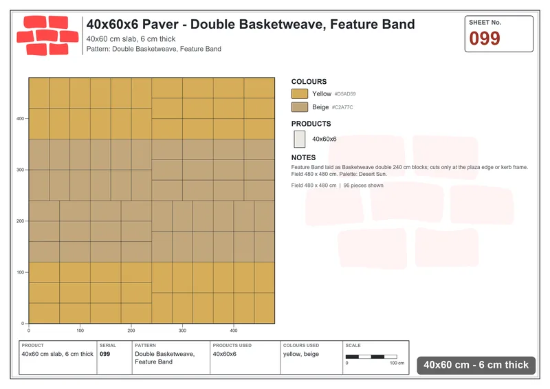 Interlock (Pasco) 40x60 cm · RC46-99 · Double Basketweave, Feature Band · Laying plan Interlock (Pasco) 40x60 cm · RC46-99 · Double Basketweave, Feature Band · Laying plan