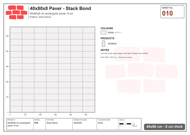 Interlock (Pasco) 40x80 cm · RC48-10 · Stack Bond · Laying plan Interlock (Pasco) 40x80 cm · RC48-10 · Stack Bond · Laying plan