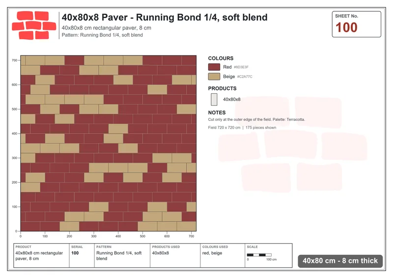 Interlock (Pasco) 40x80 cm · RC48-100 · Running Bond 1/4, soft blend · Laying plan Interlock (Pasco) 40x80 cm · RC48-100 · Running Bond 1/4, soft blend · Laying plan