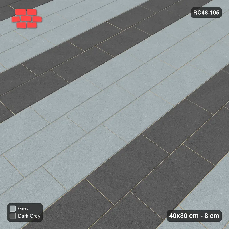 Interlock (Pasco) 40x80 cm · RC48-105 · Vertical Running Bond 1/4, double course accent every 5th · Side view Interlock (Pasco) 40x80 cm · RC48-105 · Vertical Running Bond 1/4, double course accent every 5th · Side view