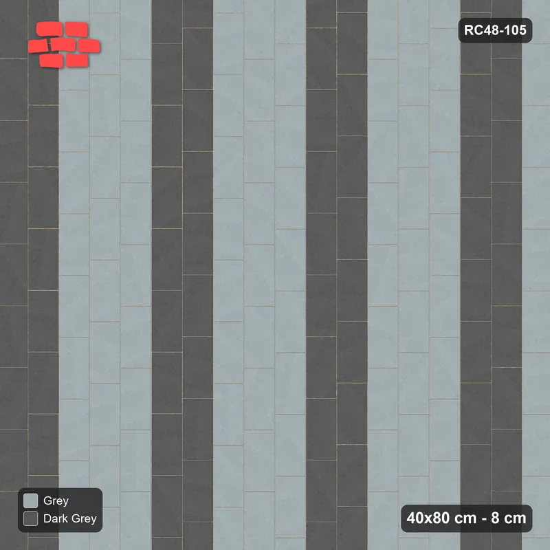 Interlock (Pasco) 40x80 cm · RC48-105 · Vertical Running Bond 1/4, double course accent every 5th · Top view Interlock (Pasco) 40x80 cm · RC48-105 · Vertical Running Bond 1/4, double course accent every 5th · Top view