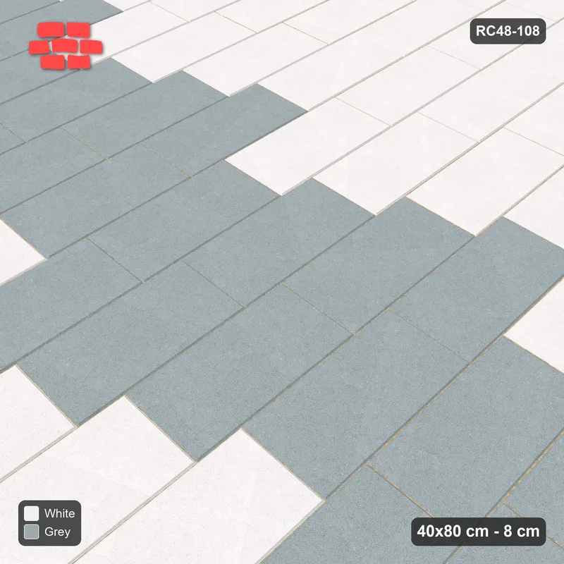 Interlock (Pasco) 40x80 cm · RC48-108 · Vertical Running Bond 1/4, central feature band · Side view Interlock (Pasco) 40x80 cm · RC48-108 · Vertical Running Bond 1/4, central feature band · Side view