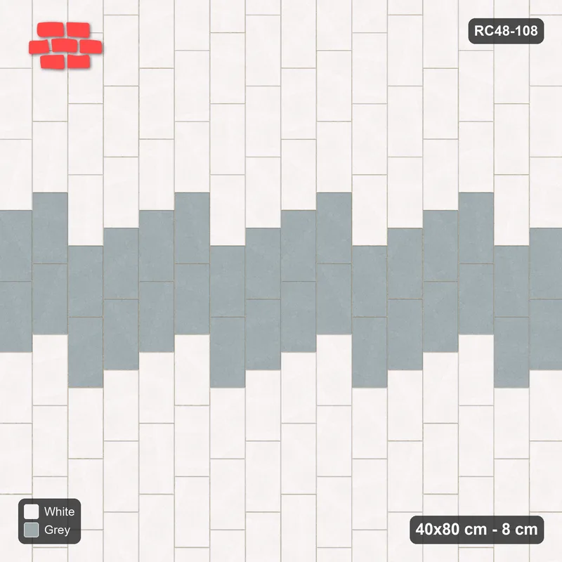 Interlock (Pasco) 40x80 cm · RC48-108 · Vertical Running Bond 1/4, central feature band · Top view Interlock (Pasco) 40x80 cm · RC48-108 · Vertical Running Bond 1/4, central feature band · Top view