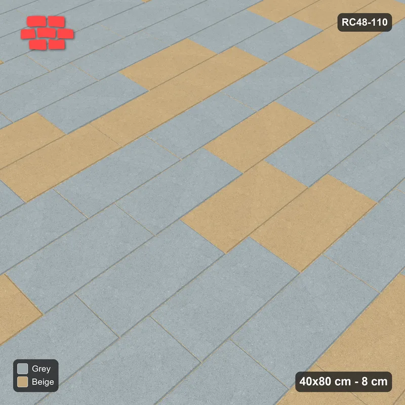 Interlock (Pasco) 40x80 cm · RC48-110 · Vertical Running Bond 1/4, soft blend · Side view Interlock (Pasco) 40x80 cm · RC48-110 · Vertical Running Bond 1/4, soft blend · Side view