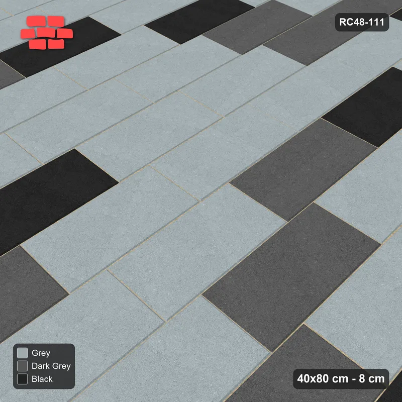 Interlock (Pasco) 40x80 cm · RC48-111 · Vertical Running Bond 1/4, soft blend · Side view Interlock (Pasco) 40x80 cm · RC48-111 · Vertical Running Bond 1/4, soft blend · Side view