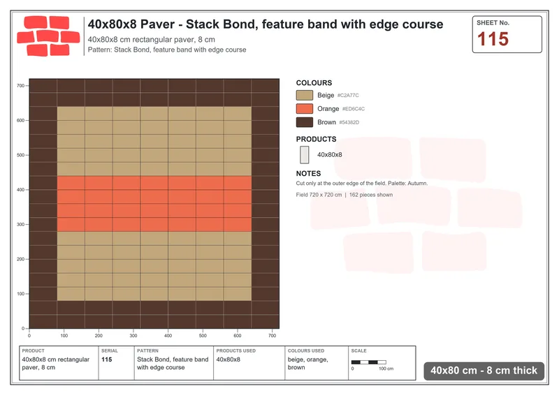 Interlock (Pasco) 40x80 cm · RC48-115 · Stack Bond, feature band with edge course · Laying plan Interlock (Pasco) 40x80 cm · RC48-115 · Stack Bond, feature band with edge course · Laying plan