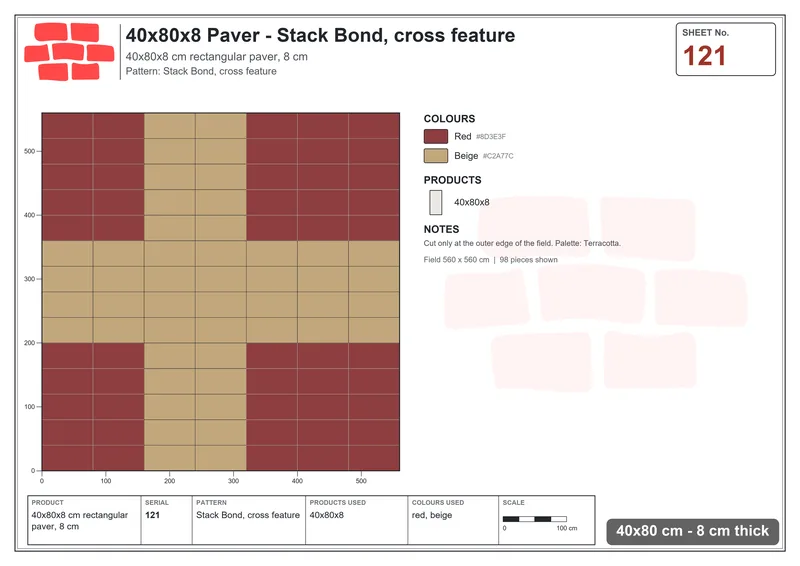 Interlock (Pasco) 40x80 cm · RC48-121 · Stack Bond, cross feature · Laying plan Interlock (Pasco) 40x80 cm · RC48-121 · Stack Bond, cross feature · Laying plan