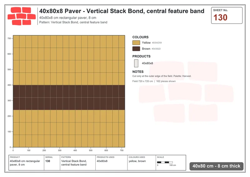 Interlock (Pasco) 40x80 cm · RC48-130 · Vertical Stack Bond, central feature band · Laying plan Interlock (Pasco) 40x80 cm · RC48-130 · Vertical Stack Bond, central feature band · Laying plan