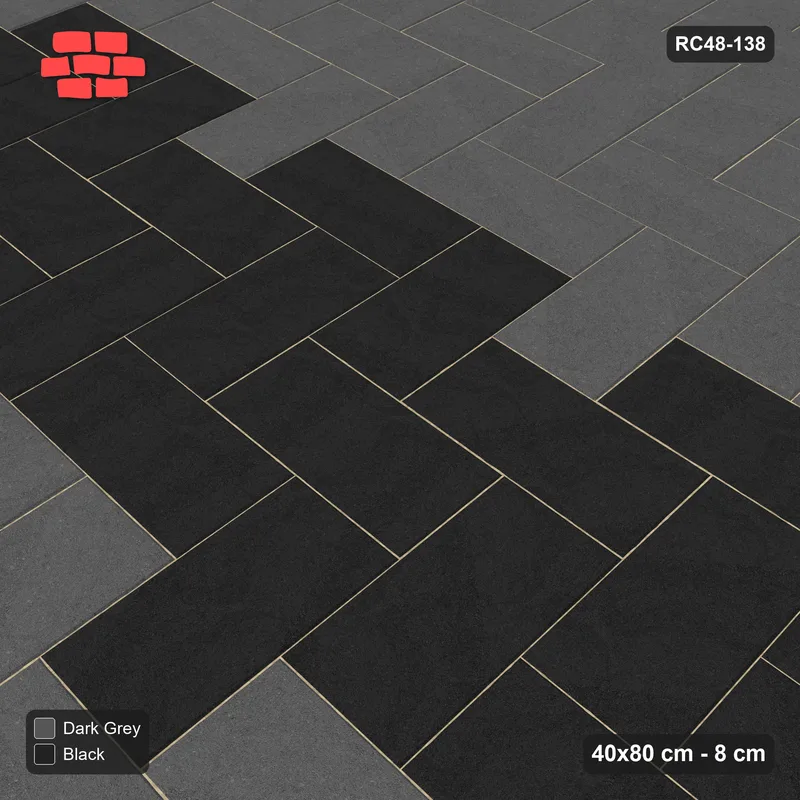 Interlock (Pasco) 40x80 cm · RC48-138 · Herringbone 90, central feature band · Side view Interlock (Pasco) 40x80 cm · RC48-138 · Herringbone 90, central feature band · Side view
