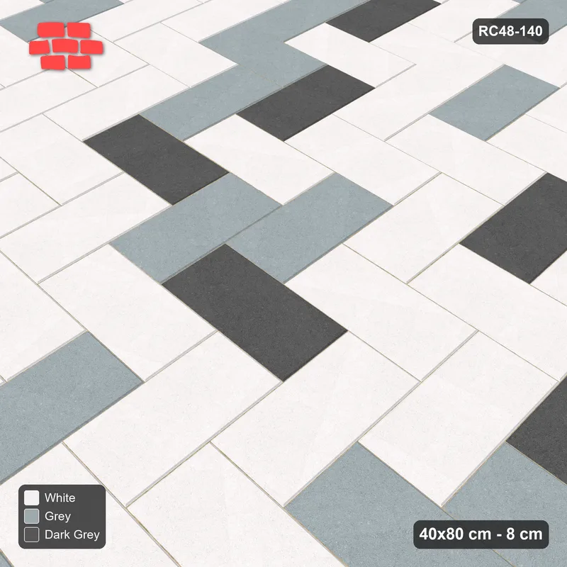 Interlock (Pasco) 40x80 cm · RC48-140 · Herringbone 90, soft blend · Side view Interlock (Pasco) 40x80 cm · RC48-140 · Herringbone 90, soft blend · Side view