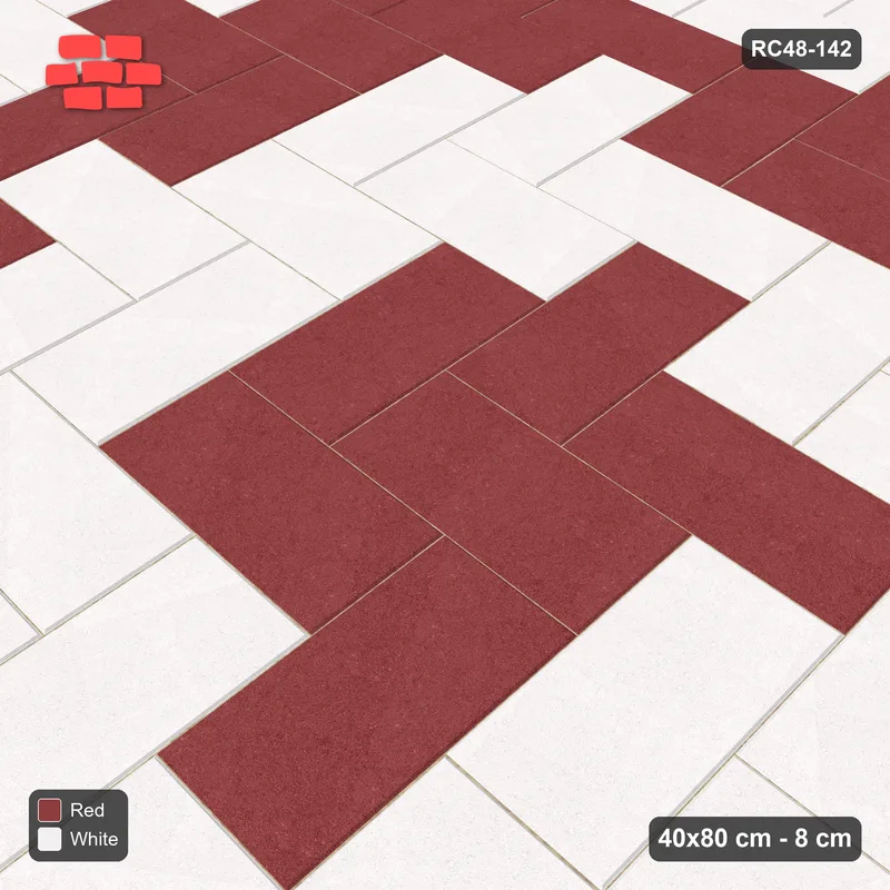 Interlock (Pasco) 40x80 cm · RC48-142 · Herringbone 90, square medallion rings · Side view Interlock (Pasco) 40x80 cm · RC48-142 · Herringbone 90, square medallion rings · Side view