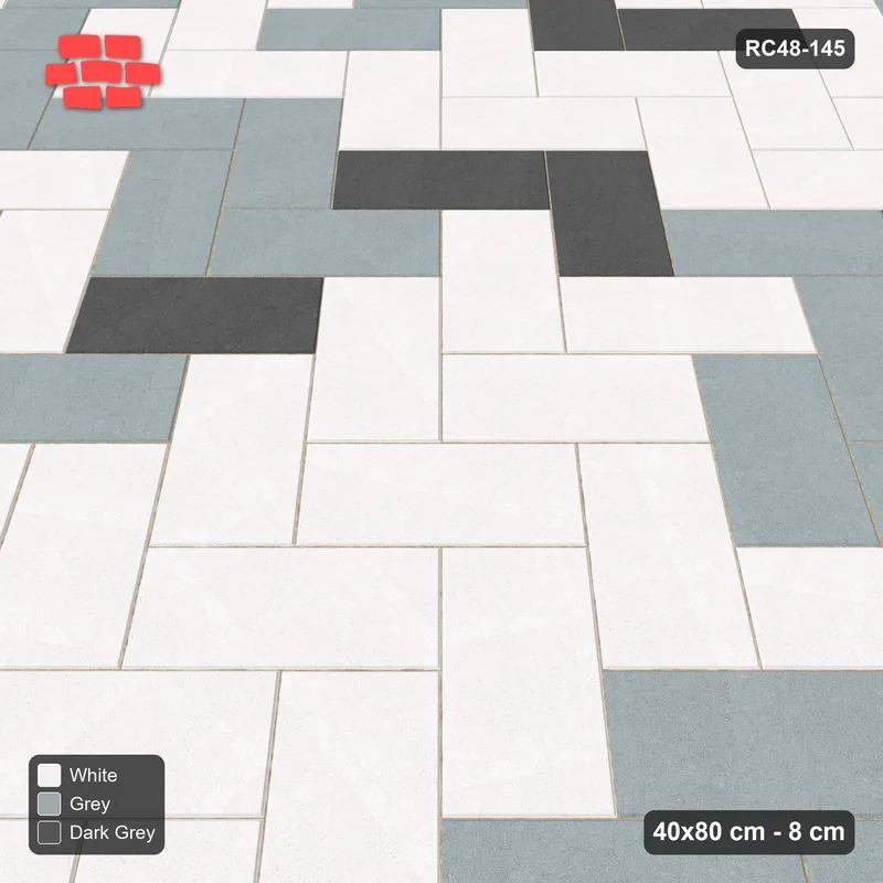 Interlock (Pasco) 40x80 cm · RC48-145 · Herringbone 45, soft blend · Side view Interlock (Pasco) 40x80 cm · RC48-145 · Herringbone 45, soft blend · Side view