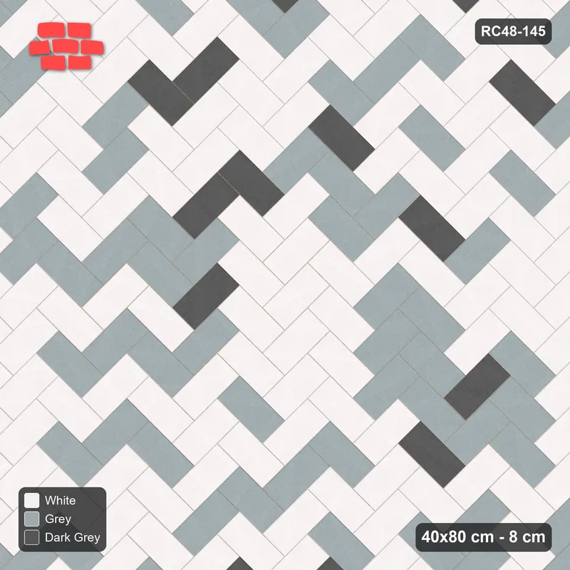 Interlock (Pasco) 40x80 cm · RC48-145 · Herringbone 45, soft blend · Top view Interlock (Pasco) 40x80 cm · RC48-145 · Herringbone 45, soft blend · Top view