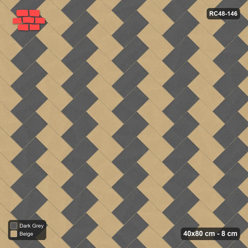 Interlock (Pasco) 40x80 cm · RC48-146 · Herringbone 45, two-tone legs · Top view Interlock (Pasco) 40x80 cm · RC48-146 · Herringbone 45, two-tone legs · Top view