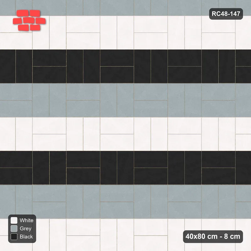 Interlock (Pasco) 40x80 cm · RC48-147 · Basketweave, three-tone courses · Top view Interlock (Pasco) 40x80 cm · RC48-147 · Basketweave, three-tone courses · Top view