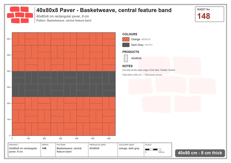 Interlock (Pasco) 40x80 cm · RC48-148 · Basketweave, central feature band · Laying plan Interlock (Pasco) 40x80 cm · RC48-148 · Basketweave, central feature band · Laying plan