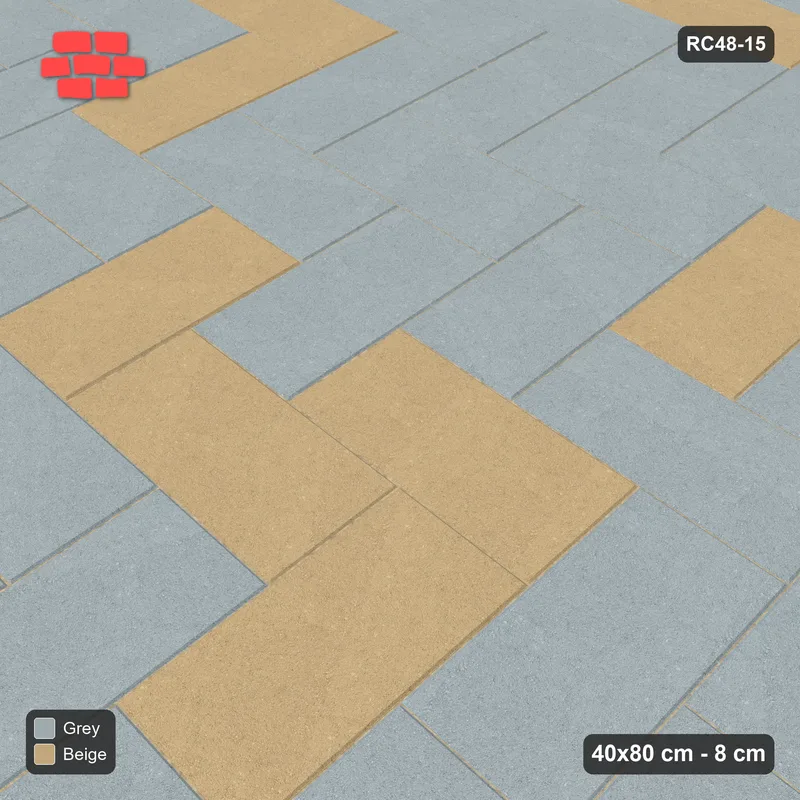 Interlock (Pasco) 40x80 cm · RC48-15 · Herringbone in Kerb Frame · Side view Interlock (Pasco) 40x80 cm · RC48-15 · Herringbone in Kerb Frame · Side view