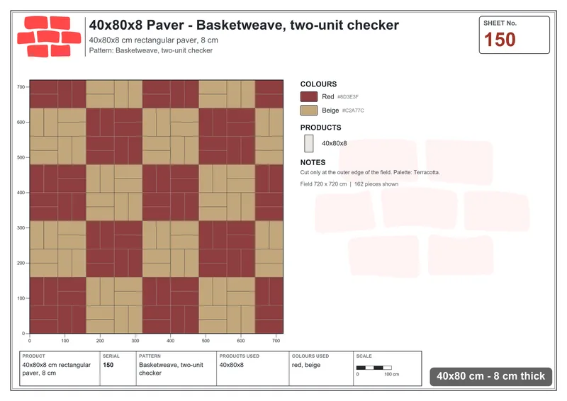 Interlock (Pasco) 40x80 cm · RC48-150 · Basketweave, two-unit checker · Laying plan Interlock (Pasco) 40x80 cm · RC48-150 · Basketweave, two-unit checker · Laying plan