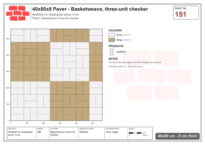 Interlock (Pasco) 40x80 cm · RC48-151 · Basketweave, three-unit checker · Laying plan Interlock (Pasco) 40x80 cm · RC48-151 · Basketweave, three-unit checker · Laying plan