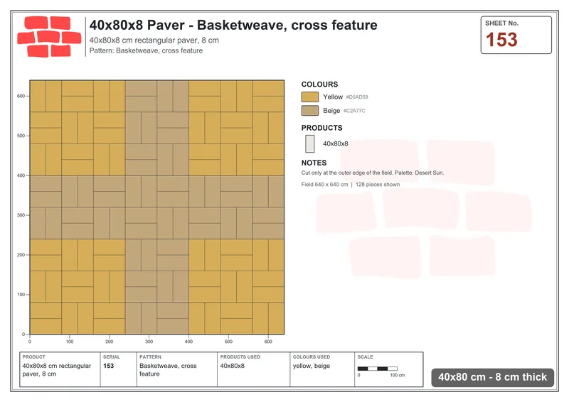 Interlock (Pasco) 40x80 cm · RC48-153 · Basketweave, cross feature · Laying plan Interlock (Pasco) 40x80 cm · RC48-153 · Basketweave, cross feature · Laying plan