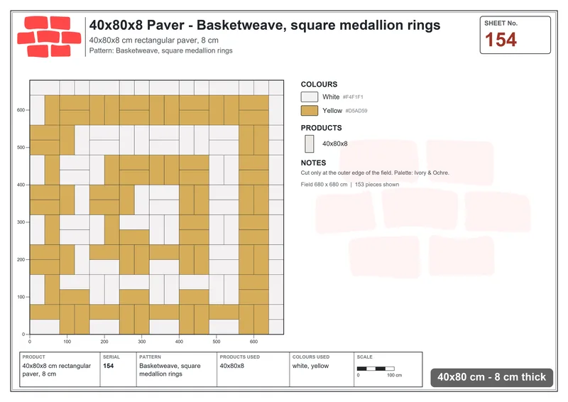 Interlock (Pasco) 40x80 cm · RC48-154 · Basketweave, square medallion rings · Laying plan Interlock (Pasco) 40x80 cm · RC48-154 · Basketweave, square medallion rings · Laying plan