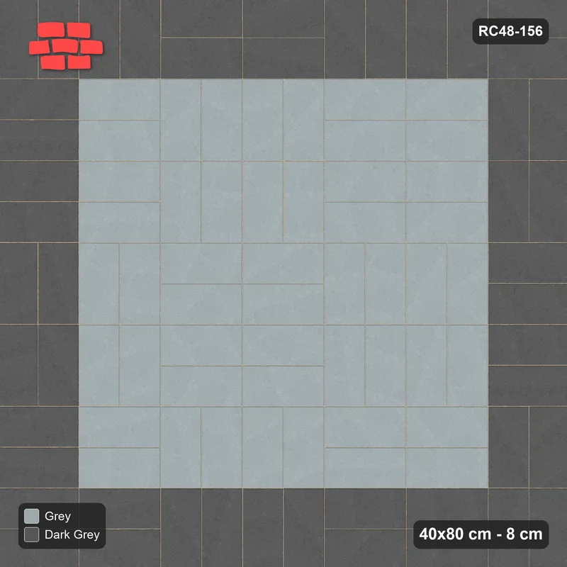 Interlock (Pasco) 40x80 cm · RC48-156 · Double Basketweave, accent edge course · Top view Interlock (Pasco) 40x80 cm · RC48-156 · Double Basketweave, accent edge course · Top view