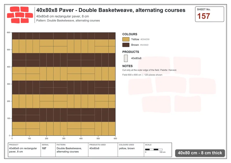 Interlock (Pasco) 40x80 cm · RC48-157 · Double Basketweave, alternating courses · Laying plan Interlock (Pasco) 40x80 cm · RC48-157 · Double Basketweave, alternating courses · Laying plan
